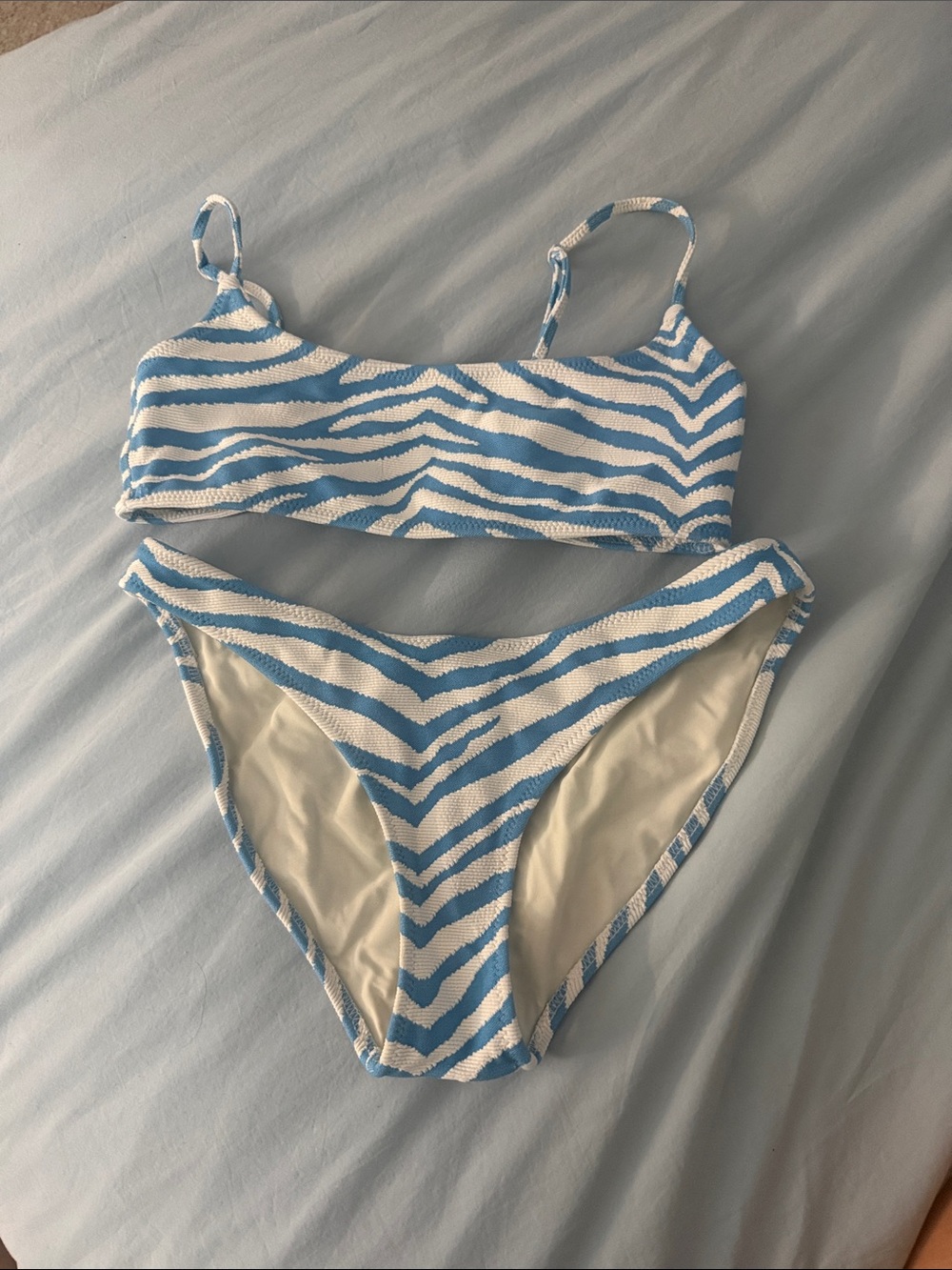 Triangl Blue and White Zebra Stripe Bikini Set